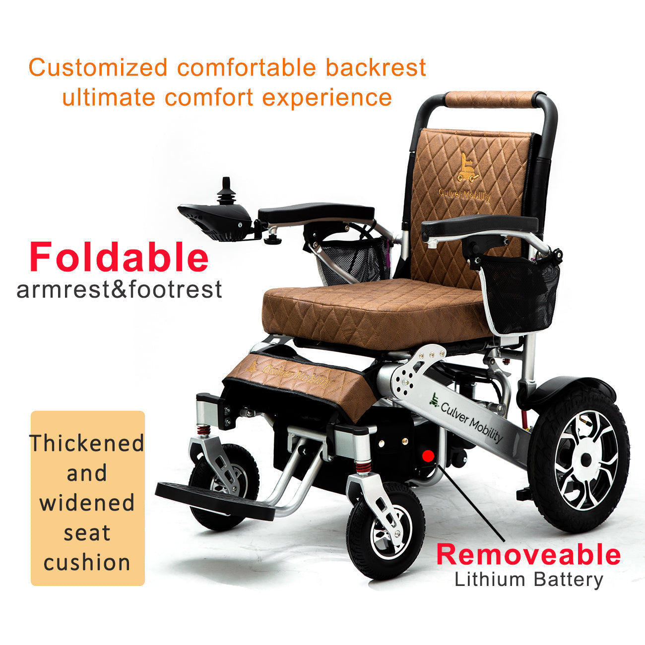 Folding Electric Wheelchair - Heavy Duty WOLF ( Brown)