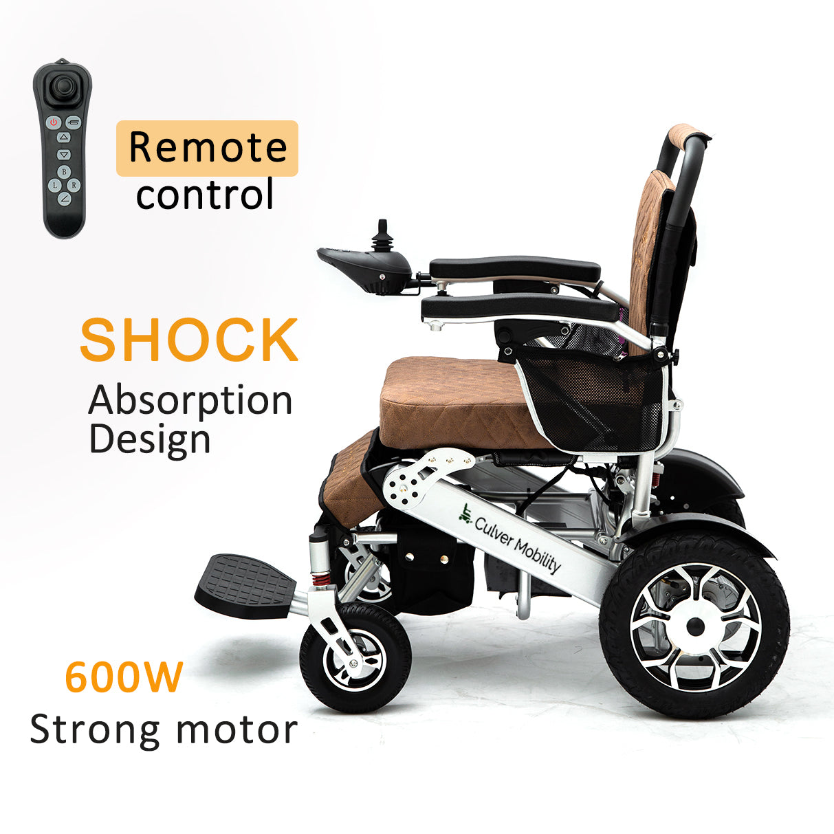 Folding Electric Wheelchair - Heavy Duty WOLF ( Brown)