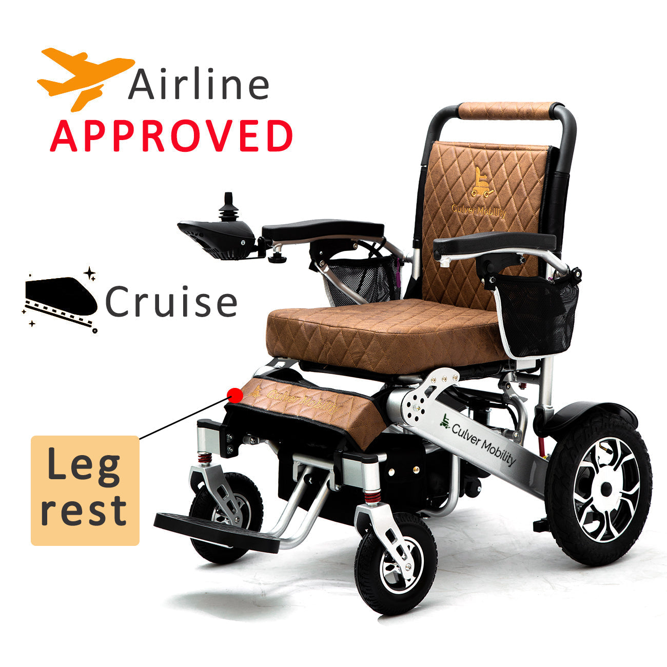 Folding Electric Wheelchair - Heavy Duty WOLF ( Brown)