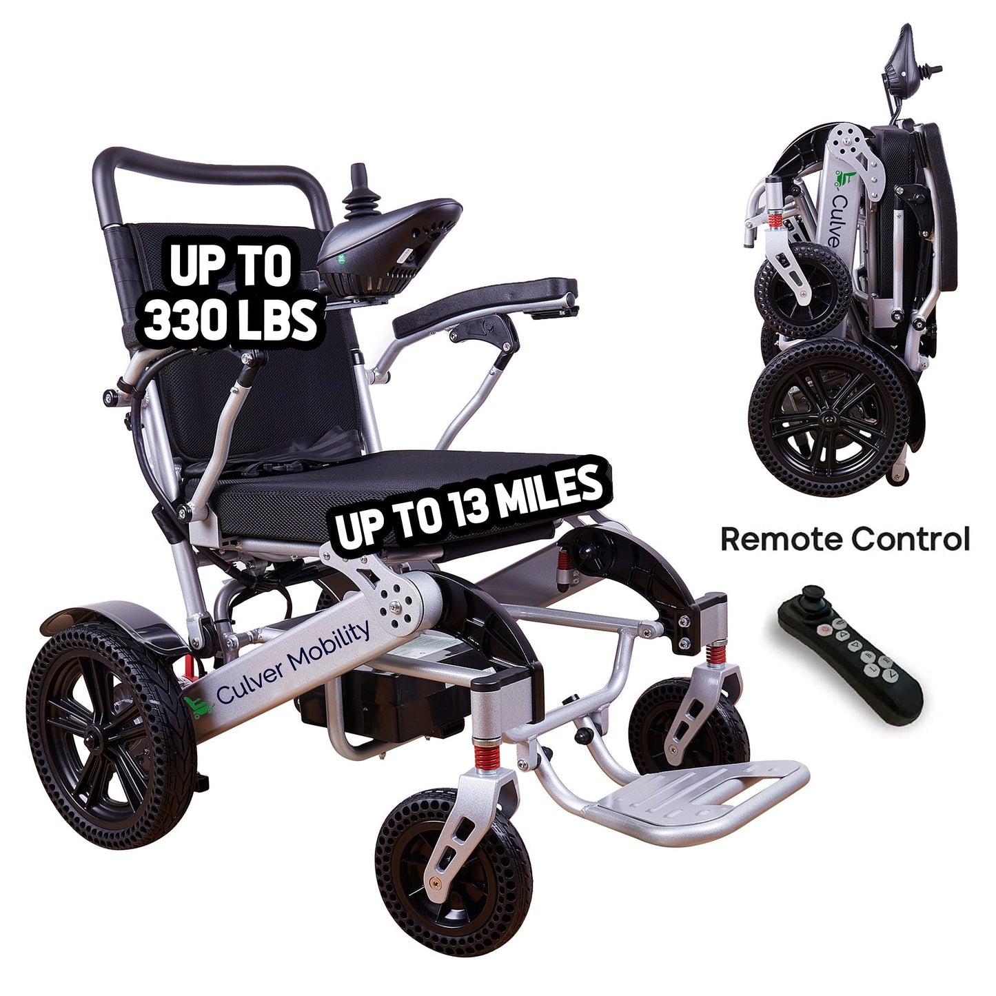 Folding Lightweight Heavy Duty Electric Wheelchair 330 lbs -500W-13 Miles  Tiger (Silver)