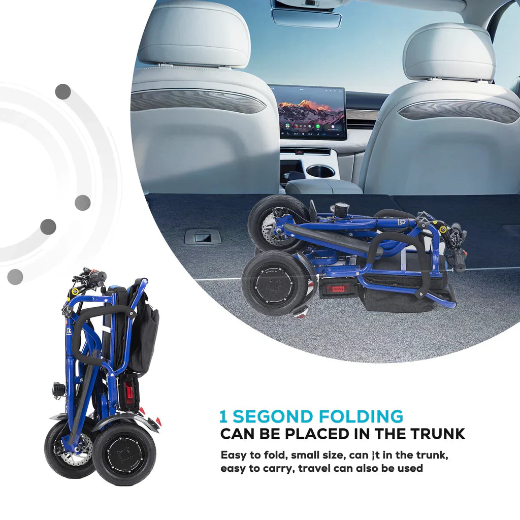 COUGAR - Folding Electric Mobility Scooter 3 Wheel Lightweight Portable Power Travel Scooters (Blue)