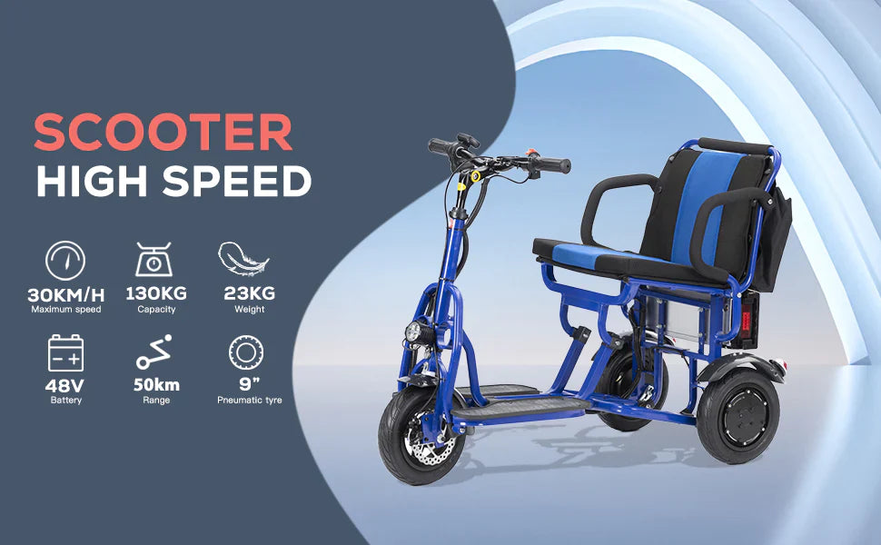 COUGAR - Folding Electric Mobility Scooter 3 Wheel Lightweight Portable Power Travel Scooters (Blue)